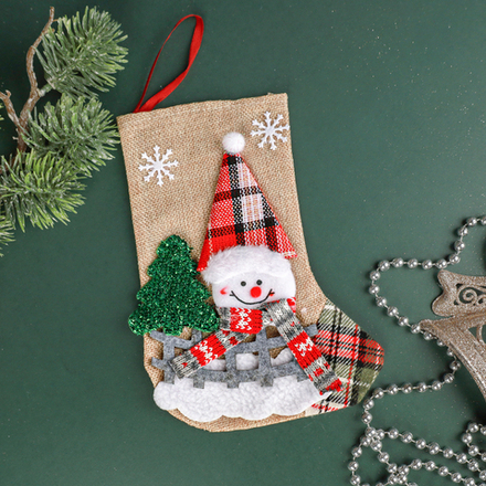 Новогодний носок для подарков Снеговик 22x15 см / Е139 /уп 500/