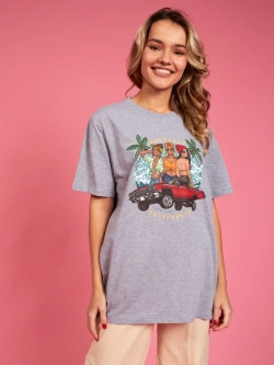 Футболка серая оверсайз с принтом