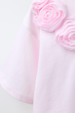 ZARA ФУТБОЛКА С ЦВЕТКОМ ИЗ ОРГАНЗЫ, РОЗОВЫЙ