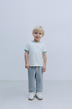 ZARA БРЮКИ ПРЯМОГО КРОЯ ИЗ СМЕСОВОГО ЛЬНА, ГОЛУБОЙ