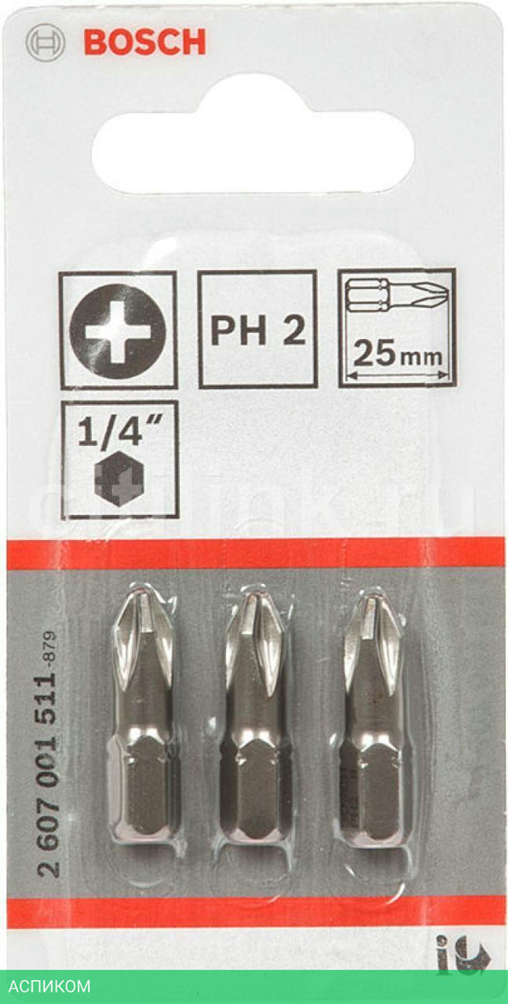 Насадка крестообразная Bosch PH2 25мм 3 штуки 2607001511