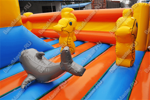 Большая надувная горка "Братство пиратов с роботом" 12*12*7 м