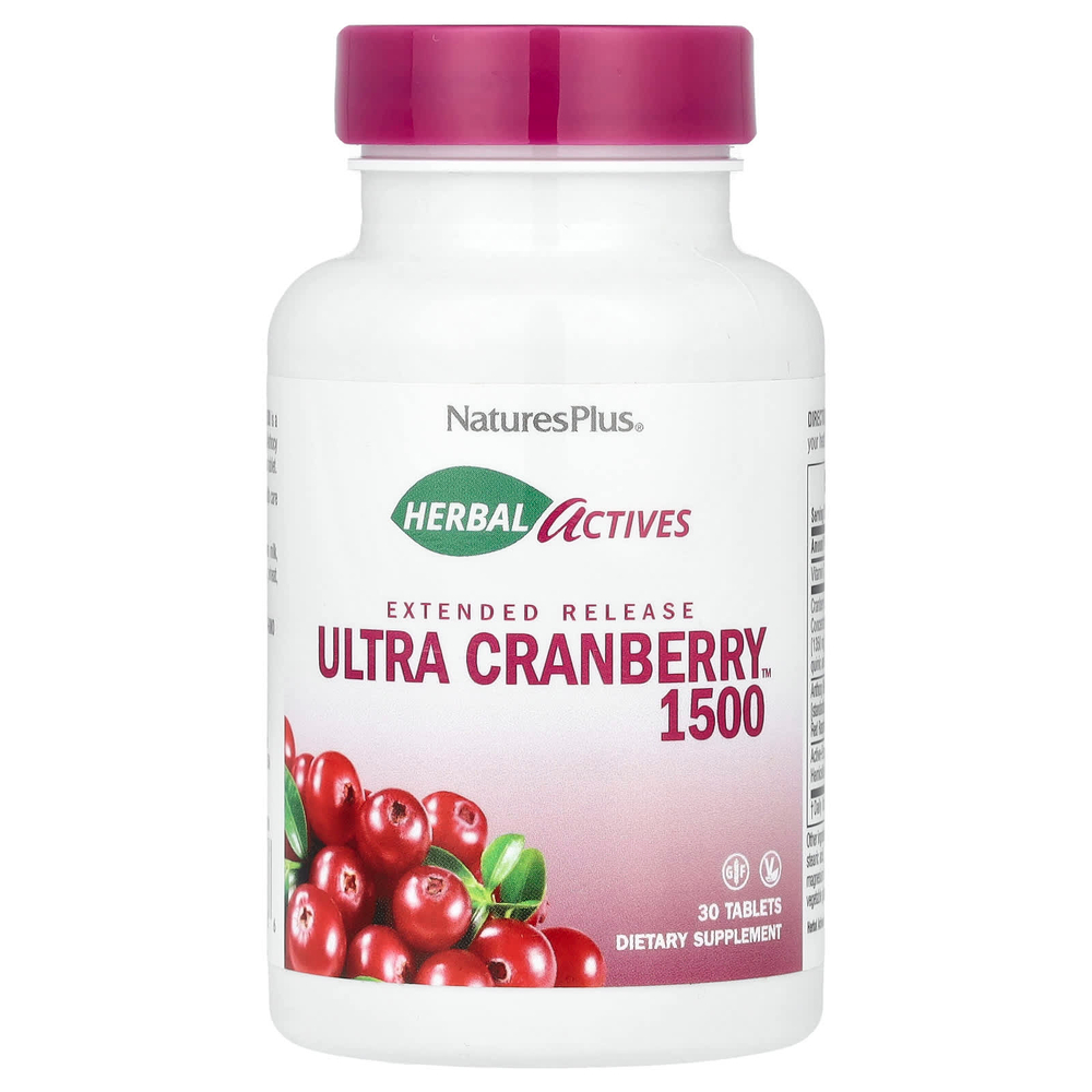NaturesPlus, Herbal Actives, Ultra Cranberry 1500, 1500 мкг, 30 таблеток