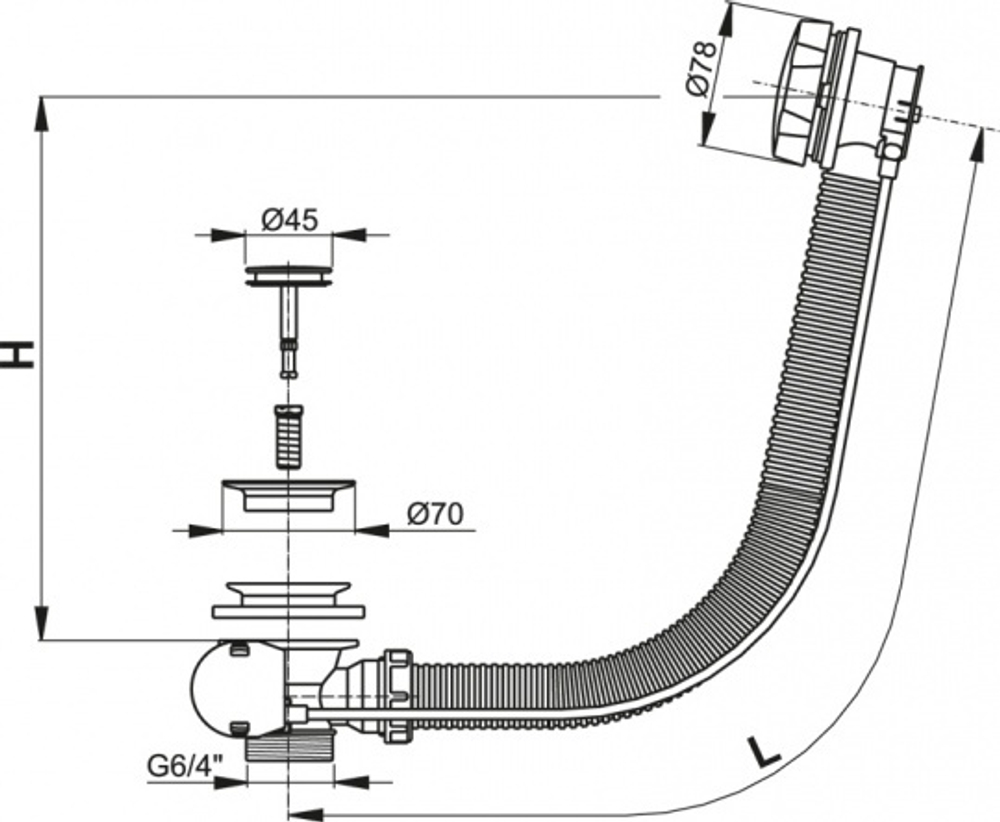 Сифон A56K  для ванны автомат металл/металл