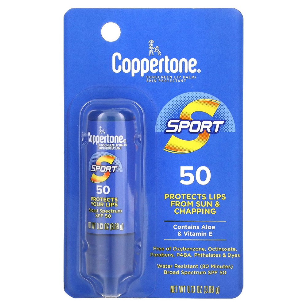 Coppertone, Sport, солнцезащитный бальзам для губ, SPF 50, 3,69 г (0,13 унции)