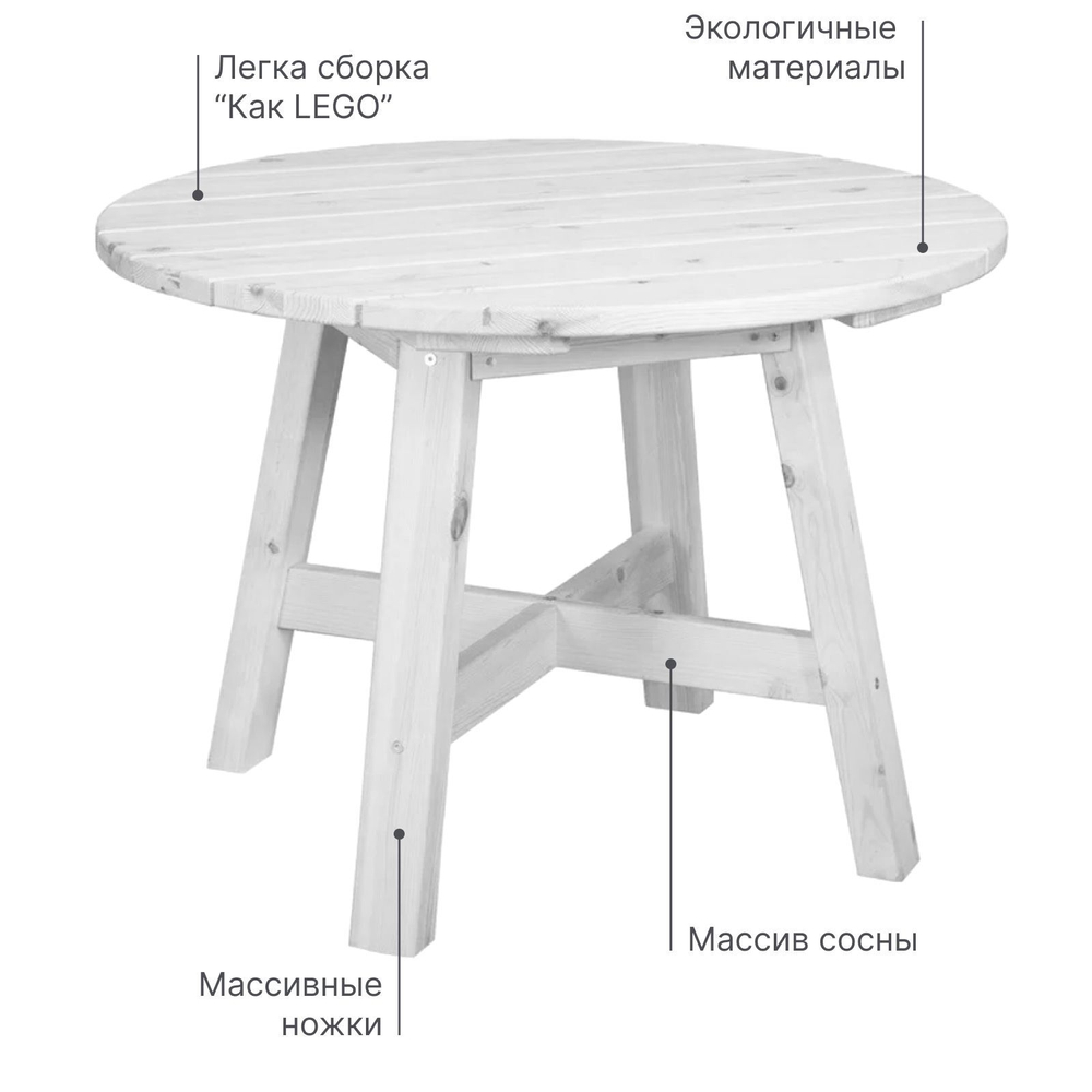 Стол круглый деревянный садовый Ойвинд, белый