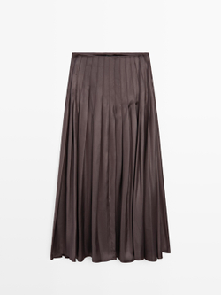 Massimo Dutti Юбка миди с защипами и вощеной отделкой, баклажанный