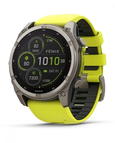Умные часы Garmin Fenix 8 51mm, Solar, Sapphire, Titanium with Amp Yellow/Graphite Silicone Band