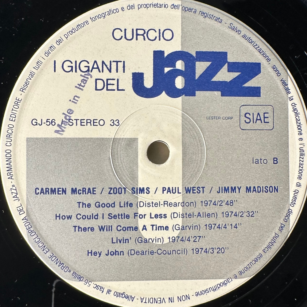 Giganti Del Jazz Vol. 56 - Carmen McRae / Zoot Sims / Paul West / Jimmy Madison (Италия 1981г.)