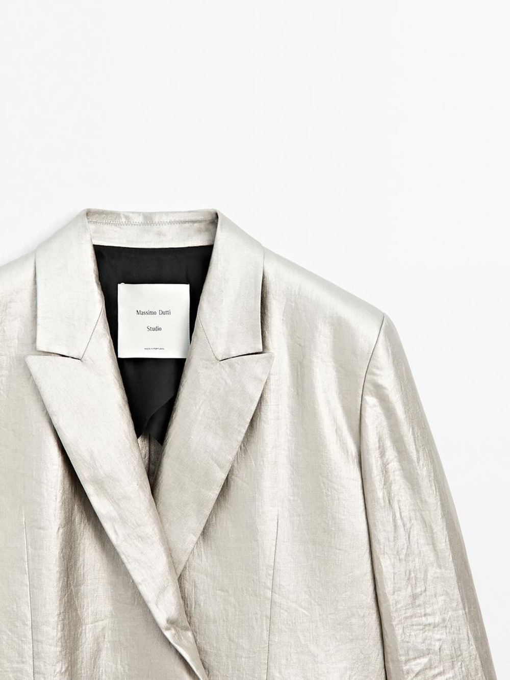 Massimo Dutti Блейзер из смесового льна - Studio, серебряный