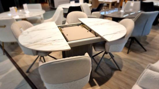 Стол АДАЖИО 115 КРУГЛЫЙ GILT WHITE, керамика / Латте каркас