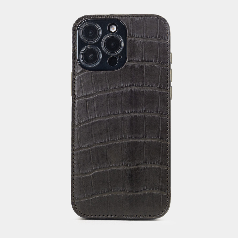 Чехол-накладка кожаная для iPhone 16 Pro Max, аллигатор коричневого цвета