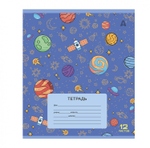 Тетрадь 12л., клетка, Alingar, скрепка, блок офсет, 100% белизна, мелованный картон (стандарт), "Космос", 5 дизайнов в пленке т/у