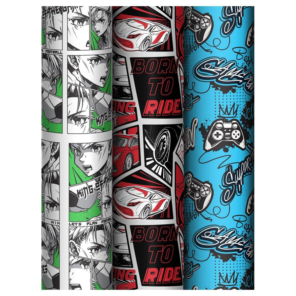 Упаковочная бумага глянц. 70*100см. "Cool boys" 80 г/м2, ассорти, 3 диз. (MESHU)