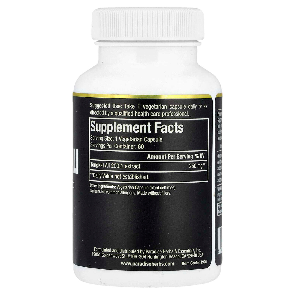 Paradise Herbs, Тонгкат Али, 60 капсул (250 мг в каждой капсуле)