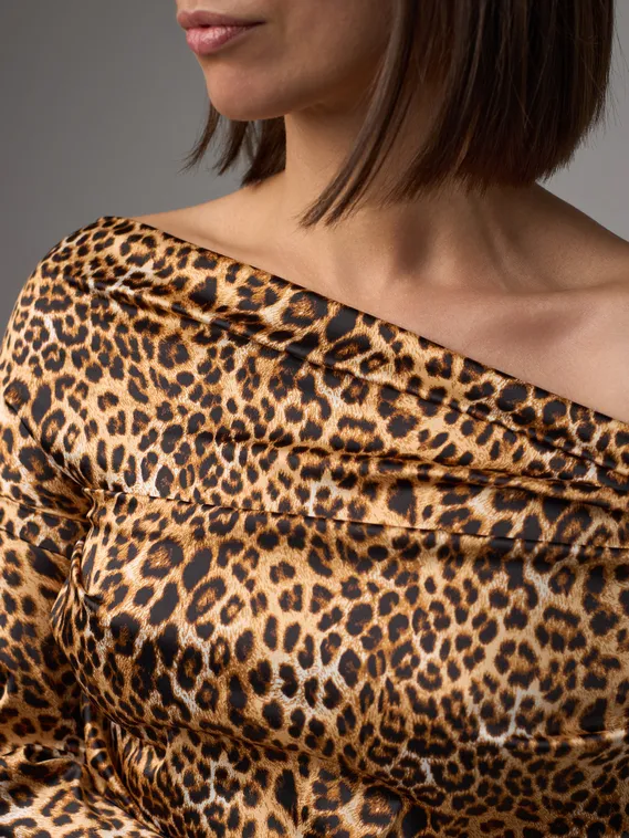 Атлас-стрейч бельевой оптом, Китай, леопард, бежевый/коричневый/черный