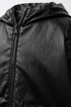 ZARA СТЕГАНАЯ КУРТКА ИЗ ИСКУССТВЕННОЙ КОЖИ, ЧЕРНЫЙ