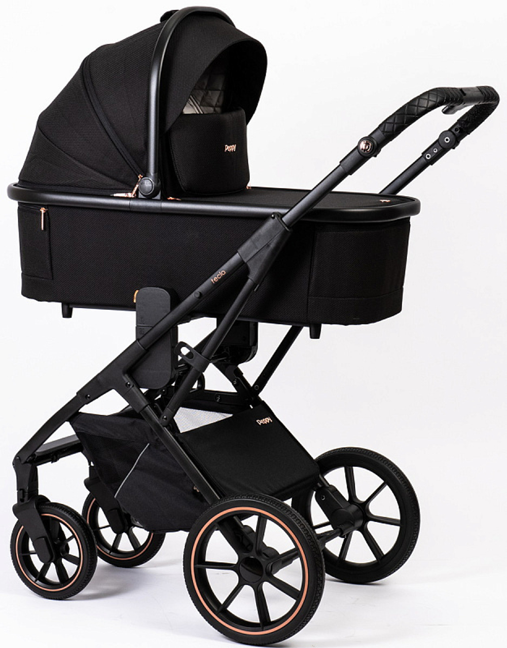 Детская коляска Peppy Tecla 3 в 1 с автокреслом First black Rose Black Черный