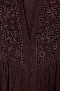 ZARA БЛУЗА С ВЫШИВКОЙ, КОРИЧНЕВЫЙ