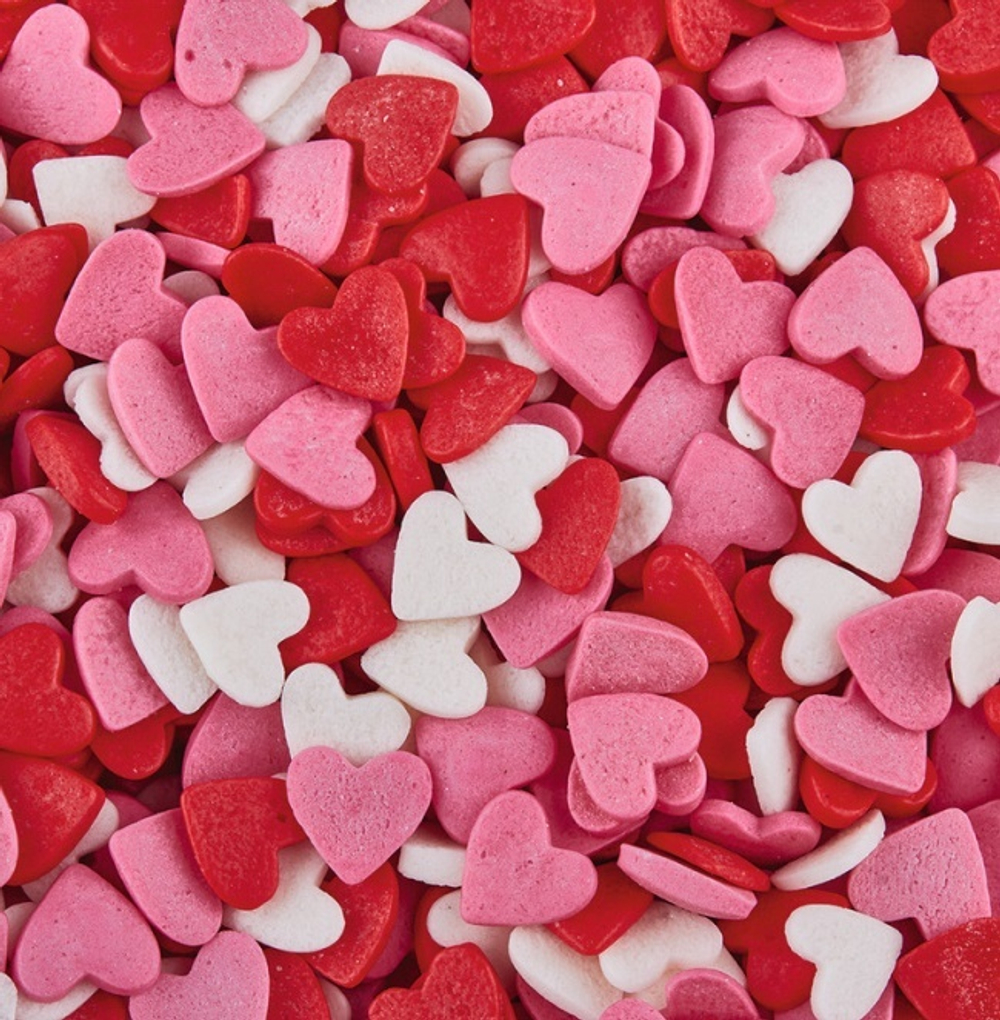 Посыпка сердечки красно-розовые и белые 100 гр