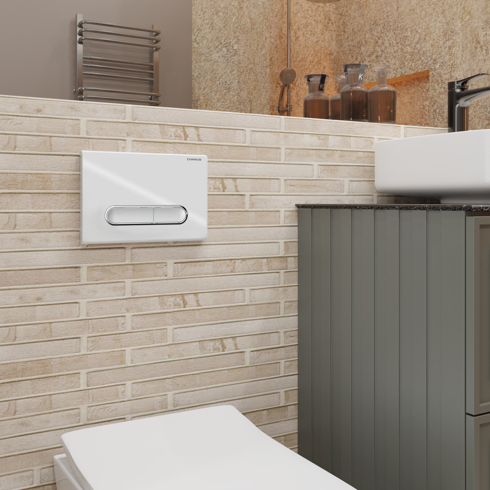 Клавиша для инсталляции CHARUS Magnus FP.340.11.01, белый глянцевый с хромированной окантовкой клавиш