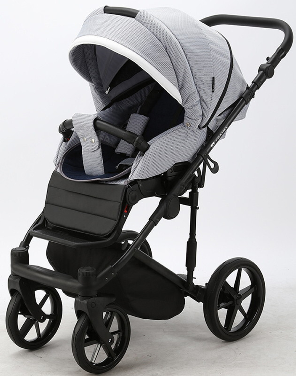 Детская коляска Adamex Rimini 2 в 1 RI27-LUX ГОЛУБ.ЖАККАРД+СИН.ПЕРЛ.КОЖА+БЕЛ.ОТДЕЛКА