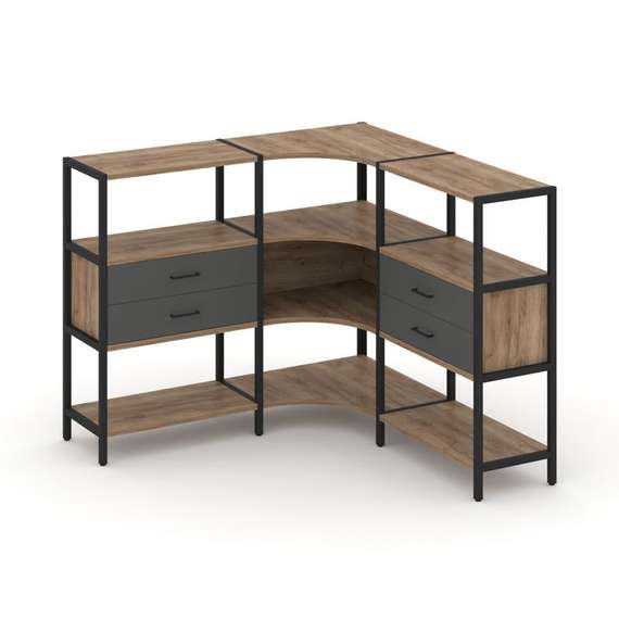 Shelf System Трехсекционный угловой стеллаж трехярусный с ящиками SN.STMU-331 Дуб Табак/Антрацит/Мет