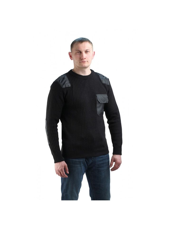 Свитер с накладками п/ш (черный, ворот U)