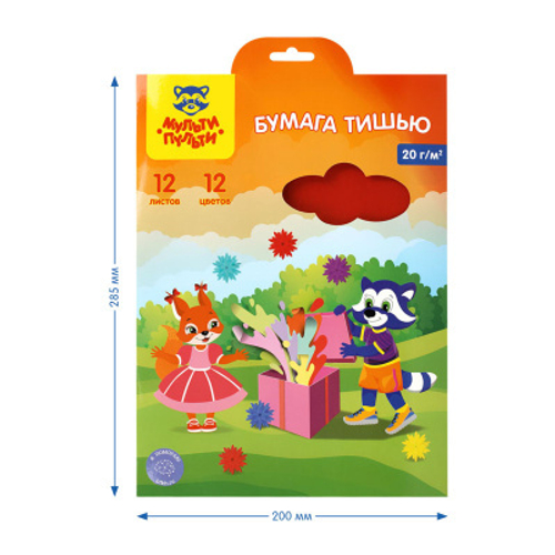 Бумага тишью Мульти-Пульти, А4, 12л., 12цв., 20г/м2, "Прикл