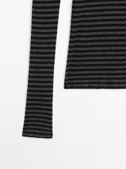 Massimo Dutti Футболка в полоску с длинными рукавами, черный