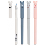 Ручка гелевая, пиши-стирай, Basir, синие чернила, серия "ЖИВОТНЫЕ", с фигурным колпачком, 12 шт