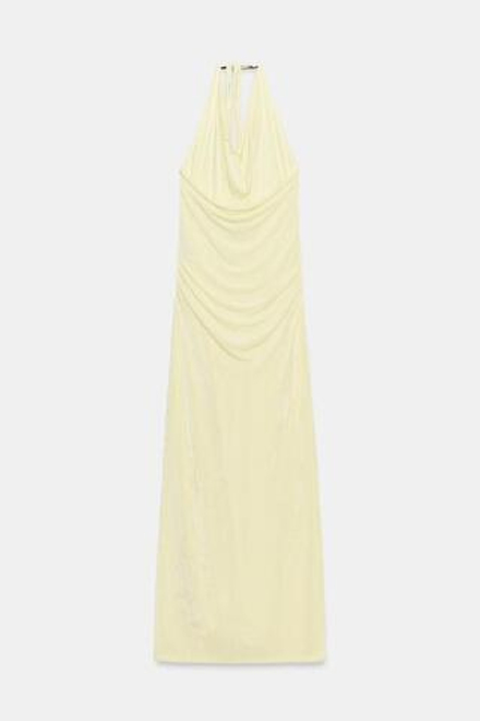 ZARA ДЛИННОЕ ПЛАТЬЕ С ХАЛТЕРОМ И ДЕТАЛЬЮ, СВЕТЛО-ЖЕЛТЫЙ