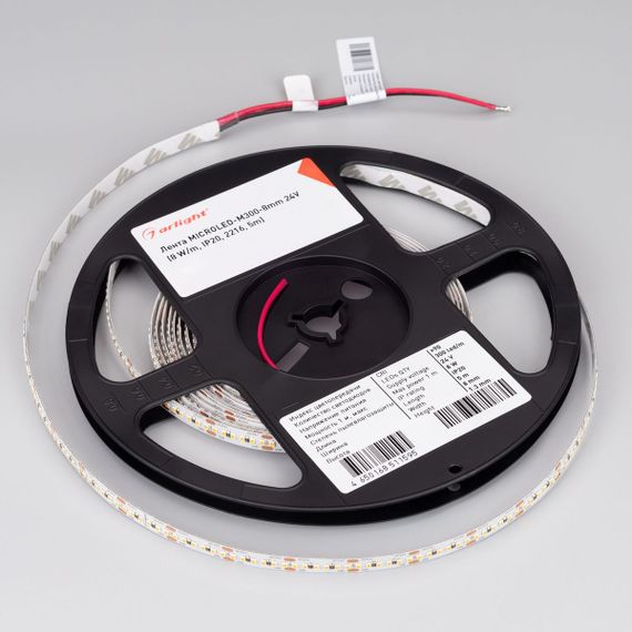 Светодиодная лента Arlight 8W/m 300Led/m 2216SMD холодный белый 5M MICROLED-M300-8mm 24V Cool 8K 028617(2)
