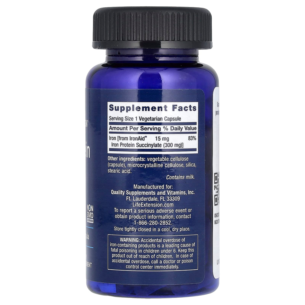 Life Extension, Iron Protein Plus, IronAid, железо плюс белок, 300 мг, 100 растительных капсул