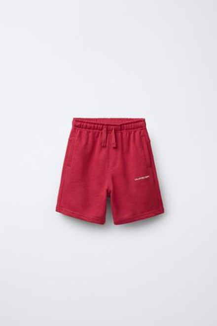ZARA ШОРТЫ ИЗ МЯГКОЙ ТКАНИ ПРЯМОГО КРОЯ С РЕЛЬЕФНОЙ НАДПИСЬЮ, ТЕМНО-РОЗОВЫЙ