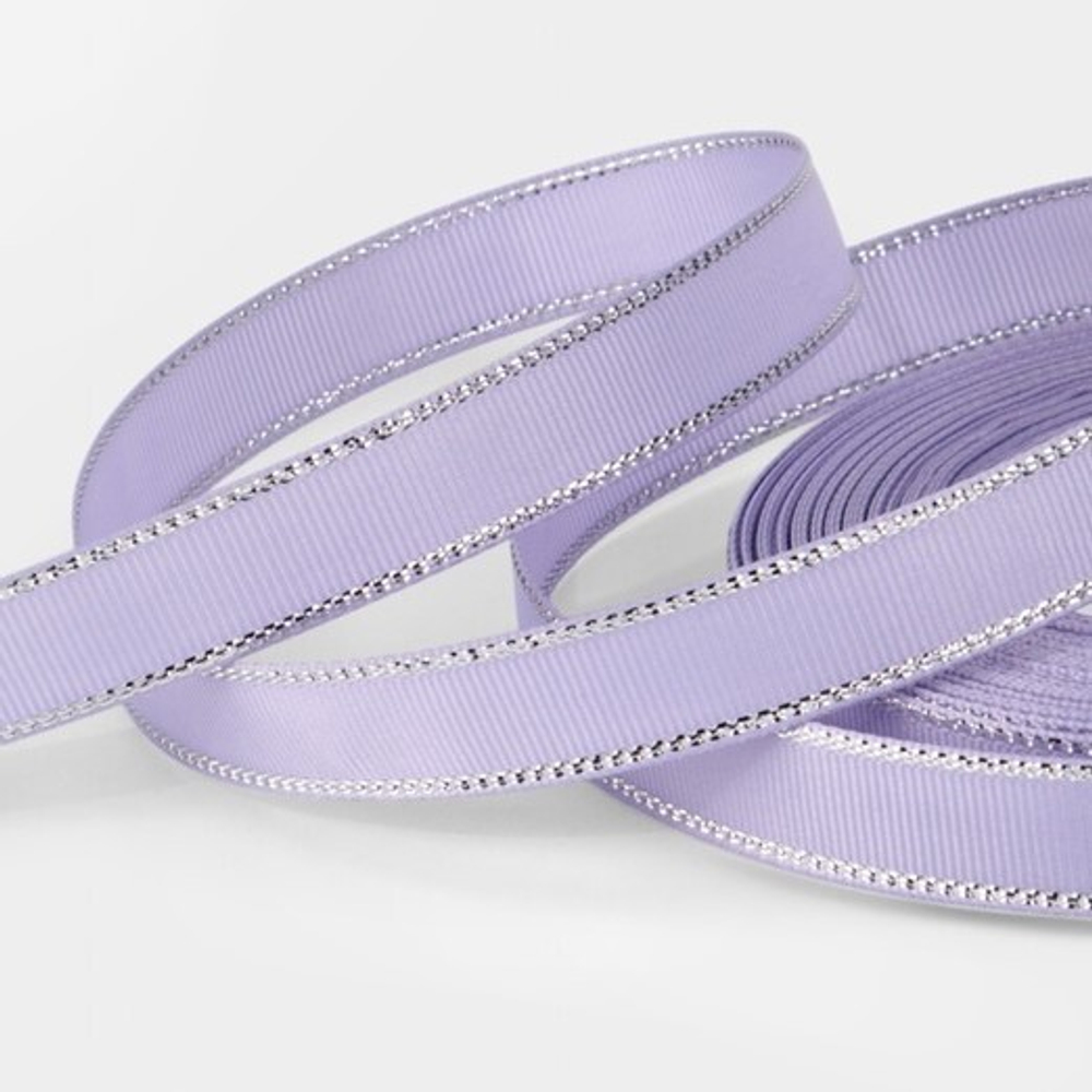 Лента РЕПСОВАЯ 15 мм сиреневая №021 с серебряным люрексом (22м)
