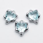 Подвеска Сердце, цвет серебро (родий) + аквамарин, размер 13*10 мм, цена за 1 шт
