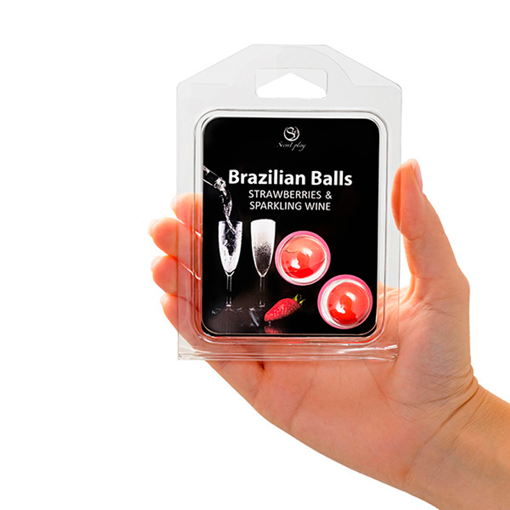 Набор из 2 шариков с массажным маслом с ароматом шампанского и клубники Secret Play Brazilian Balls