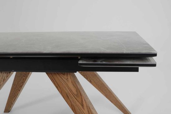 Стол Орландо-М (дуб/нога светлый дуб с черной патиной/столешница стекло Карелия)