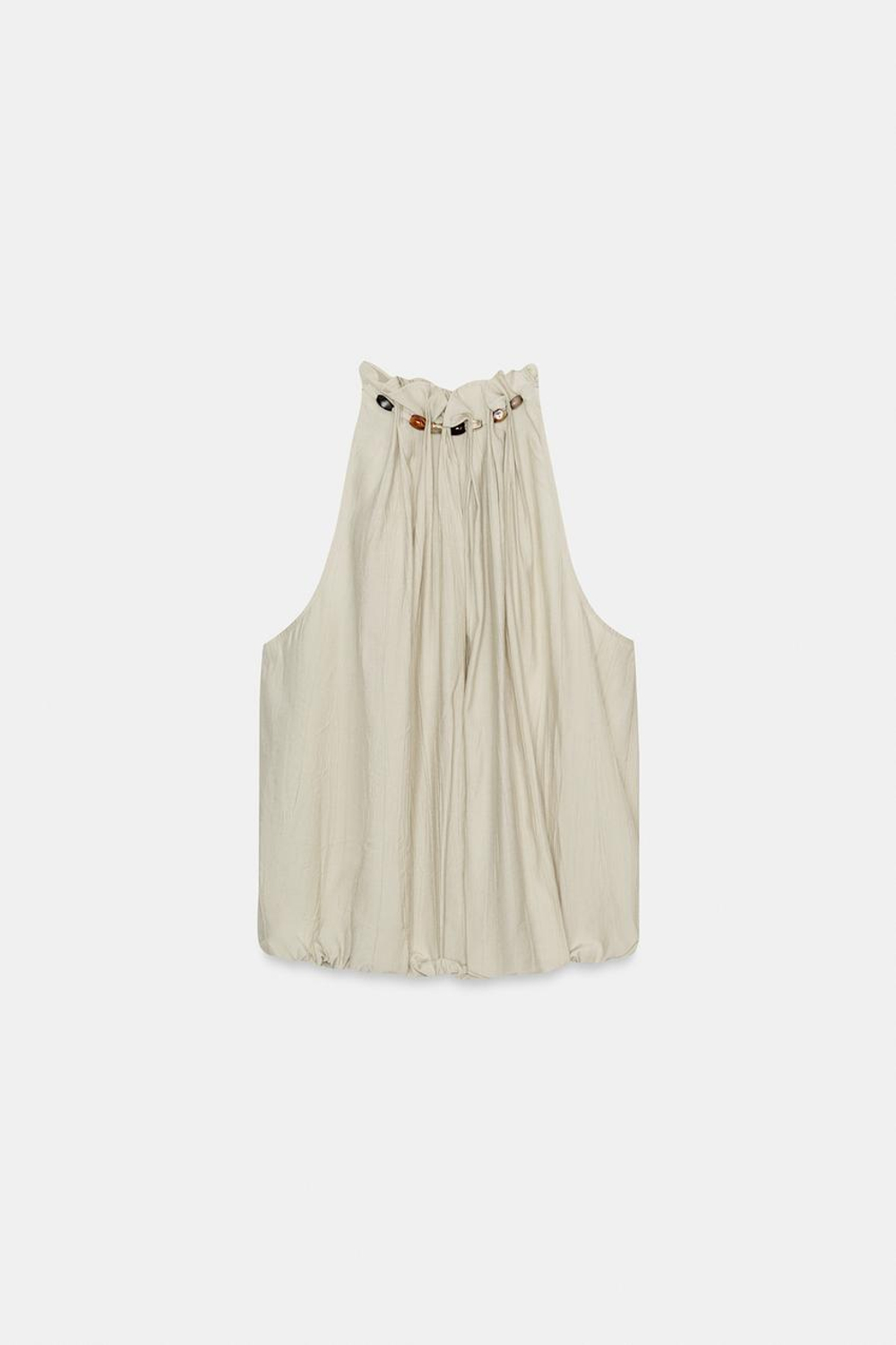 ZARA ТОП С ГОРЛОВИНОЙ ХАЛТЕР И БУСИНАМИ, ЭКРЮ