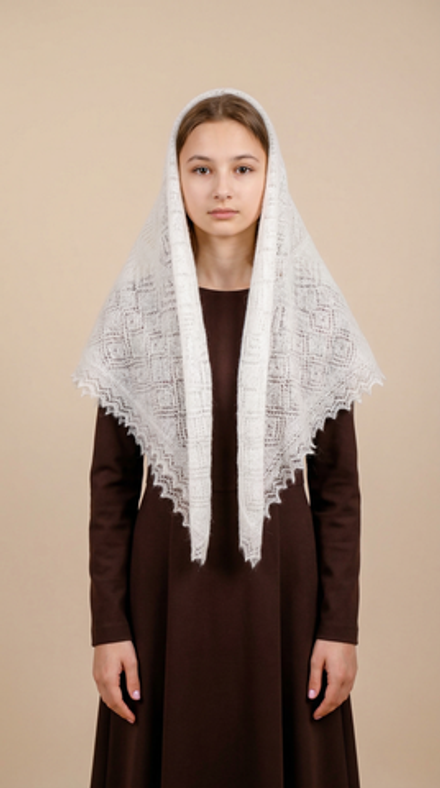 Оренбургский пуховый платок-паутинка А100-01 белый отбеленный