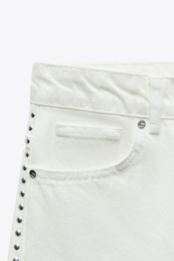 ZARA ДЖИНСЫ Z1975 STRAIGHT СО СРЕДНЕЙ ПОСАДКОЙ И ЗАКЛЕПКАМИ, БЕЛЫЙ