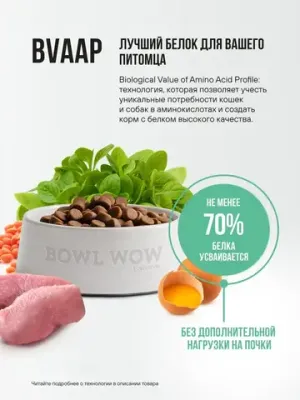 Корм сухой полнорационный BOWL WOW с индейкой, курицей и шпинатом для стерилизованных кошек