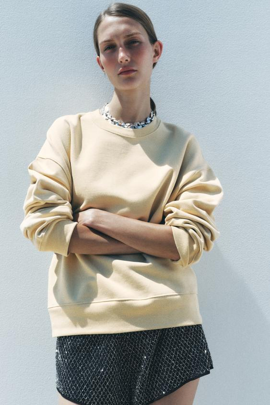 ZARA ТОЛСТОВКА ИЗ МЯГКОГО ПЛОТНОГО ХЛОПКА, БЕЖЕВЫЙ