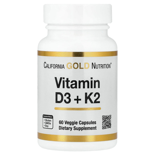 California Gold Nutrition, витамины D3 и К2, 60 растительных капсул