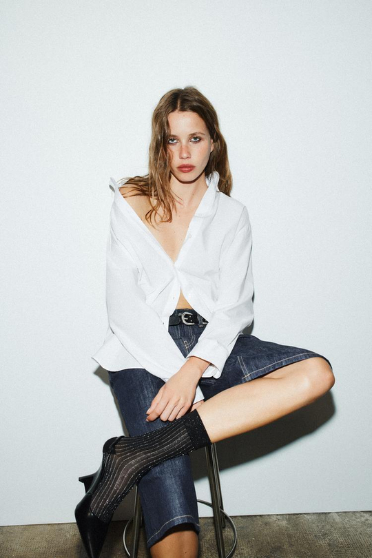ZARA РУБАШКА ИЗ ПОПЛИНА, БЕЛЫЙ