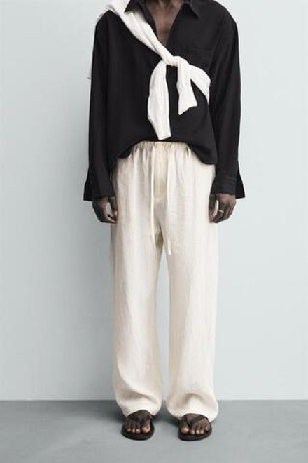 ZARA БРЮКИ RELAXED FIT ИЗ 100% ЛЬНА, ЭКРЮ