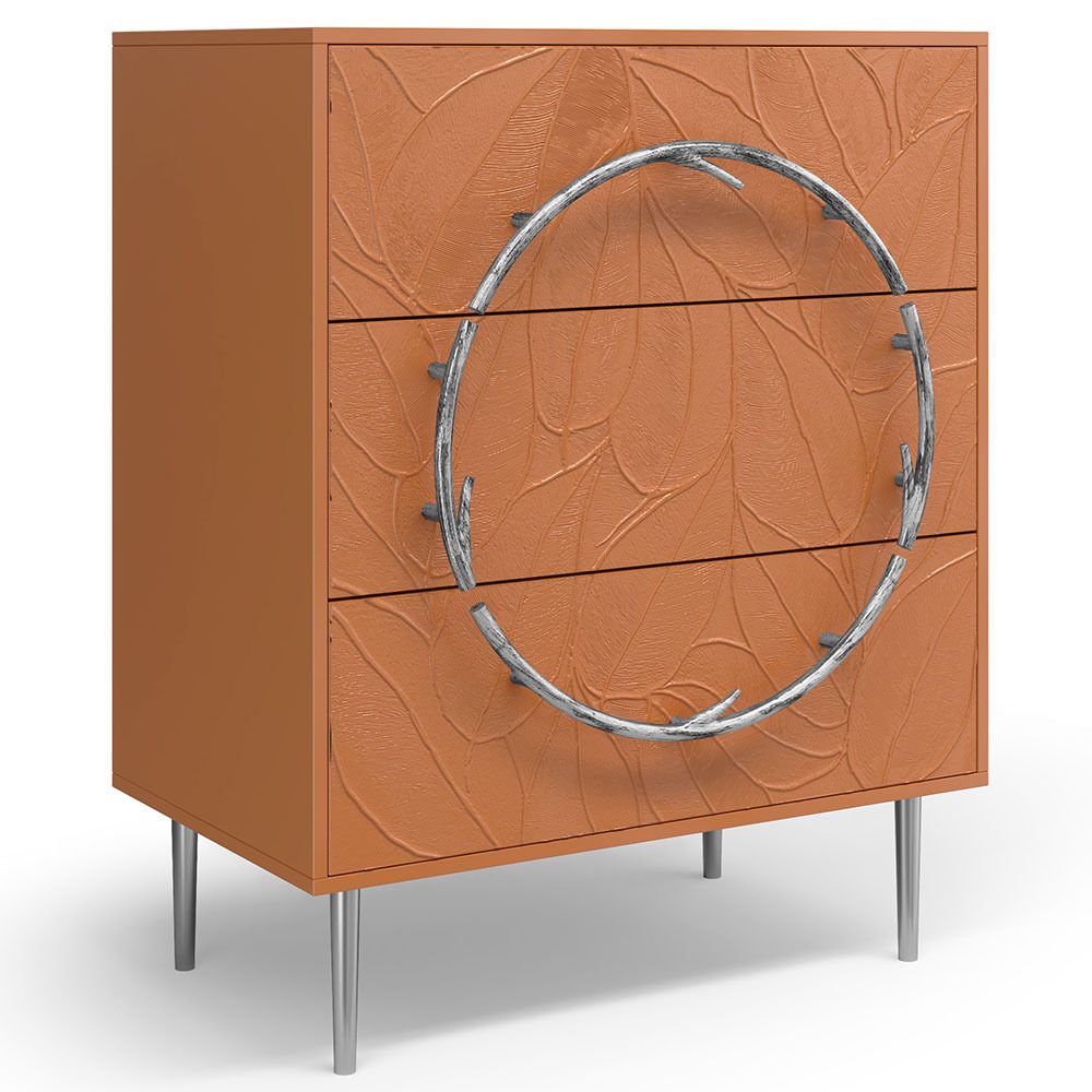 Комод Арт Колор с 3-мя ящиками leaves Стайл Сильвер Томленый оранжевый