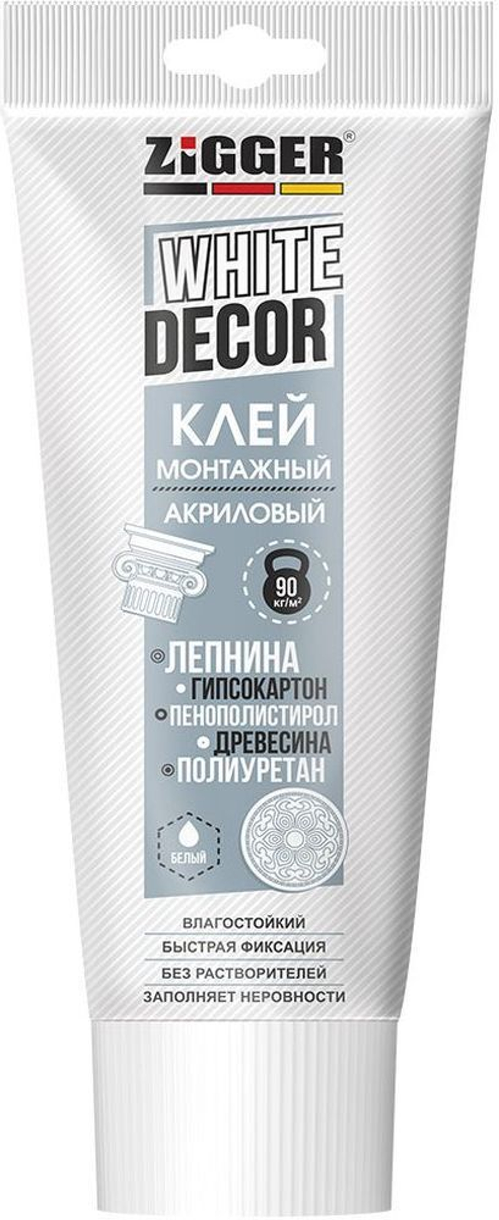 ZIGGER  Клей жидкие гвозди WHITE DECOR акриловый для декора, белый, туба 250г (KIM TEC)