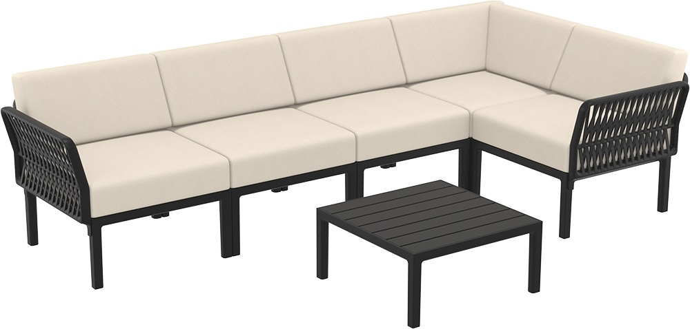 Комплект пластиковой мебели Siesta Contract Portofino Lounge Corner, черный, бежевый